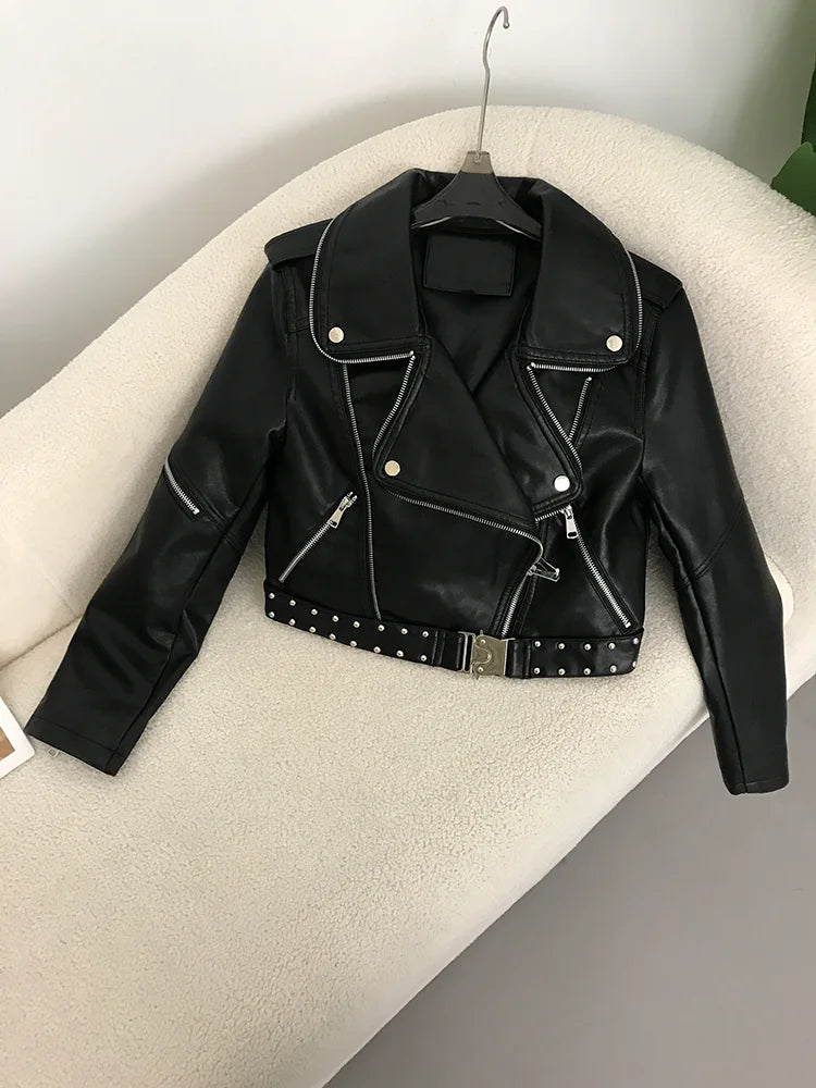 Women's Short Padded Leather Jacket - Stylish & Warm