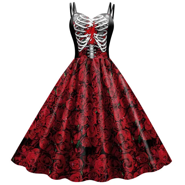 Vestido de rosa de esqueleto para mujer