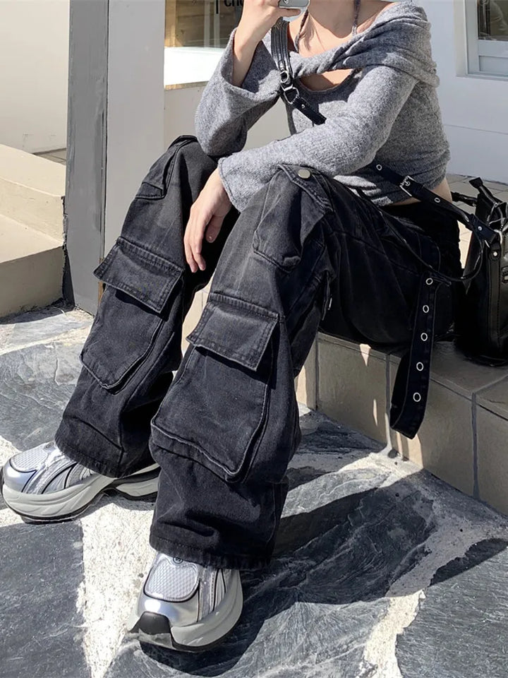 Women's Baggy Cargo Pants Black