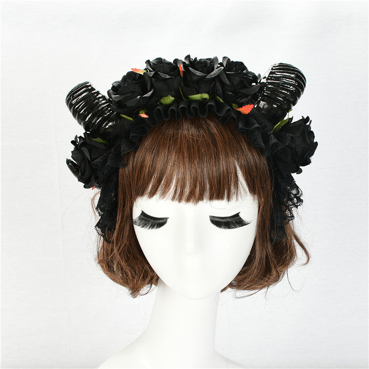 Black Rose Ram Horns – Gothic Mania