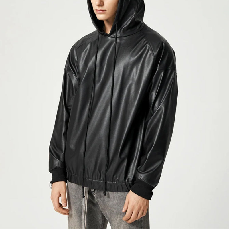 Men's Faux Leather Hoodie