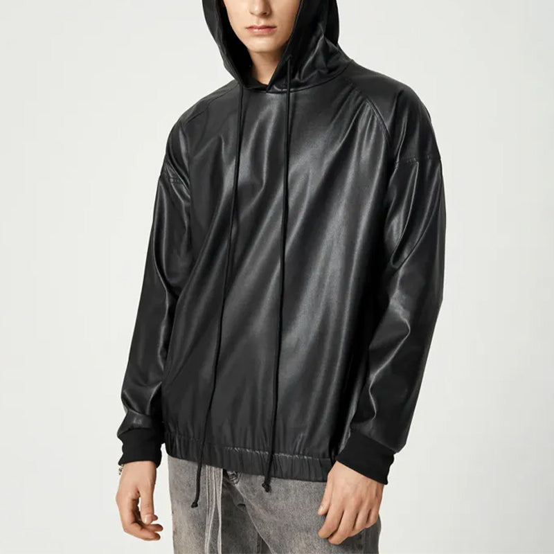 Men's Faux Leather Hoodie