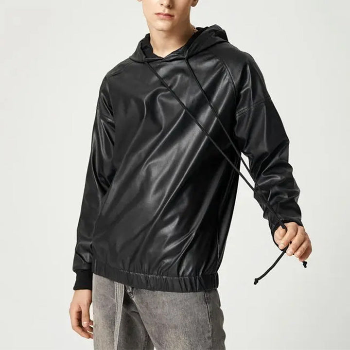 Men's Faux Leather Hoodie