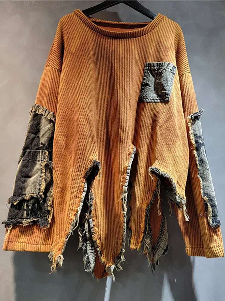 Women's Loose Vintage Pullover Red