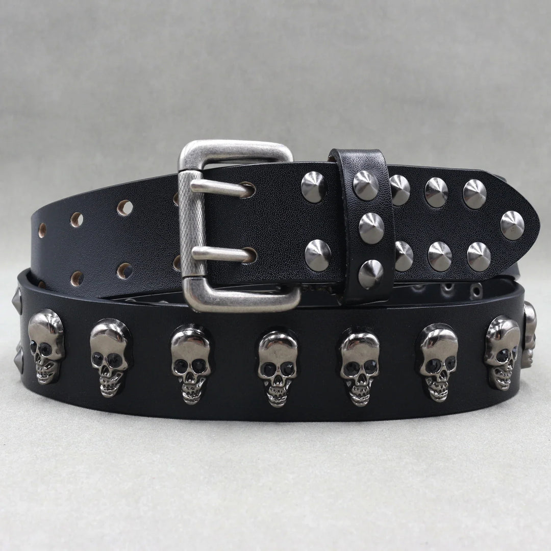 Men's Skull Leather Belt Black