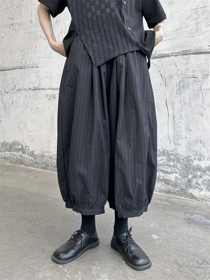 Women's Striped Wide Leg Pants Black