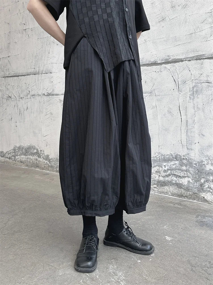 Women's Striped Wide Leg Pants Black