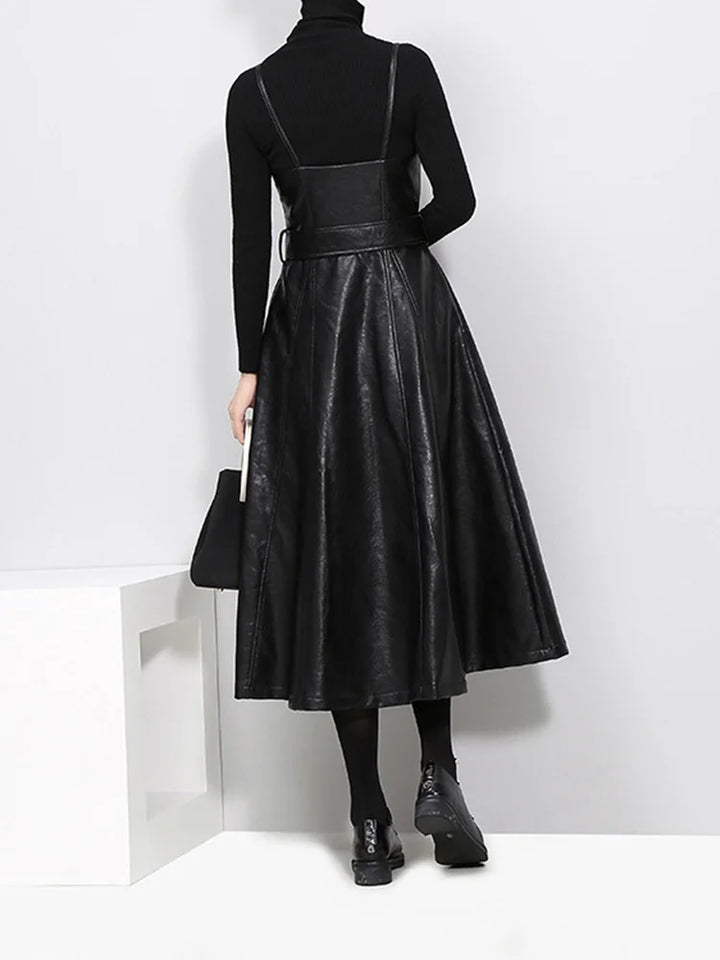 Women's Long Leather Dress Black