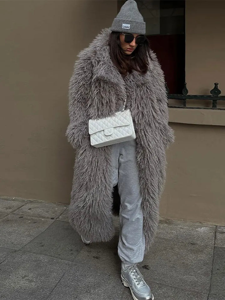 Women's Fluffy Overcoat Gray