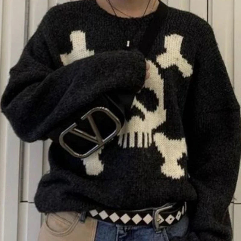Suéter de calavera para hombre negro