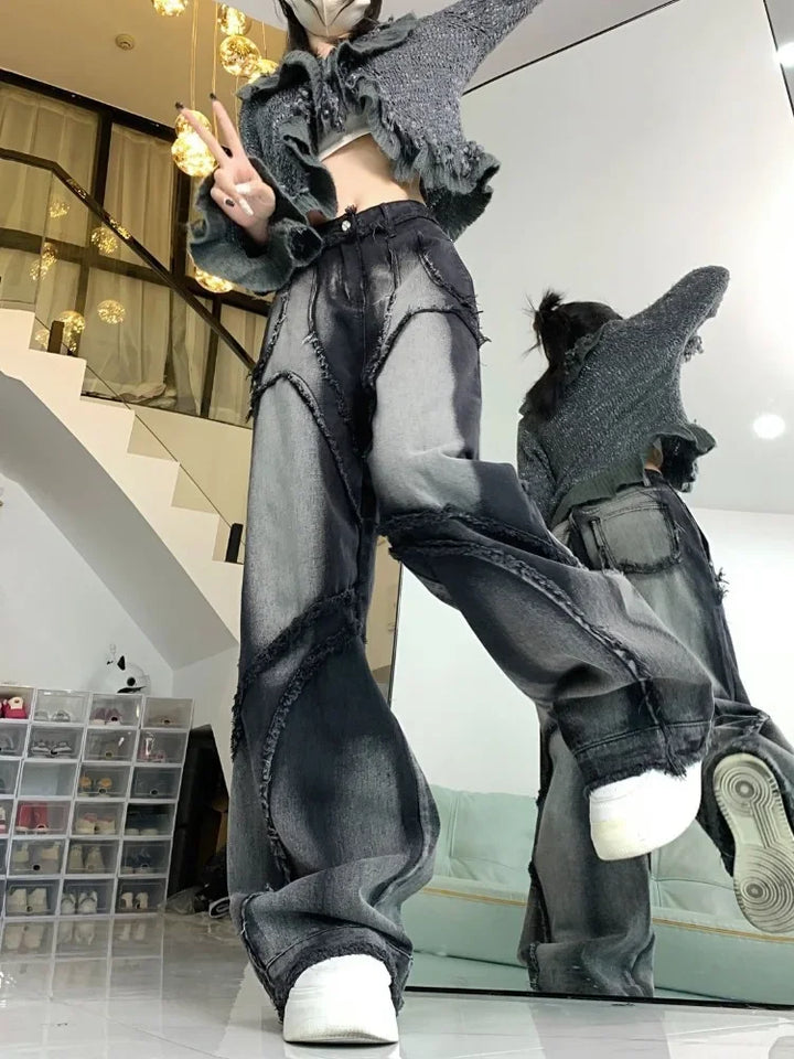 Pantalones vaqueros holgados negros para mujer