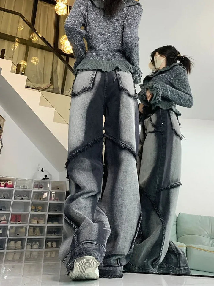 Pantalones vaqueros holgados negros para mujer