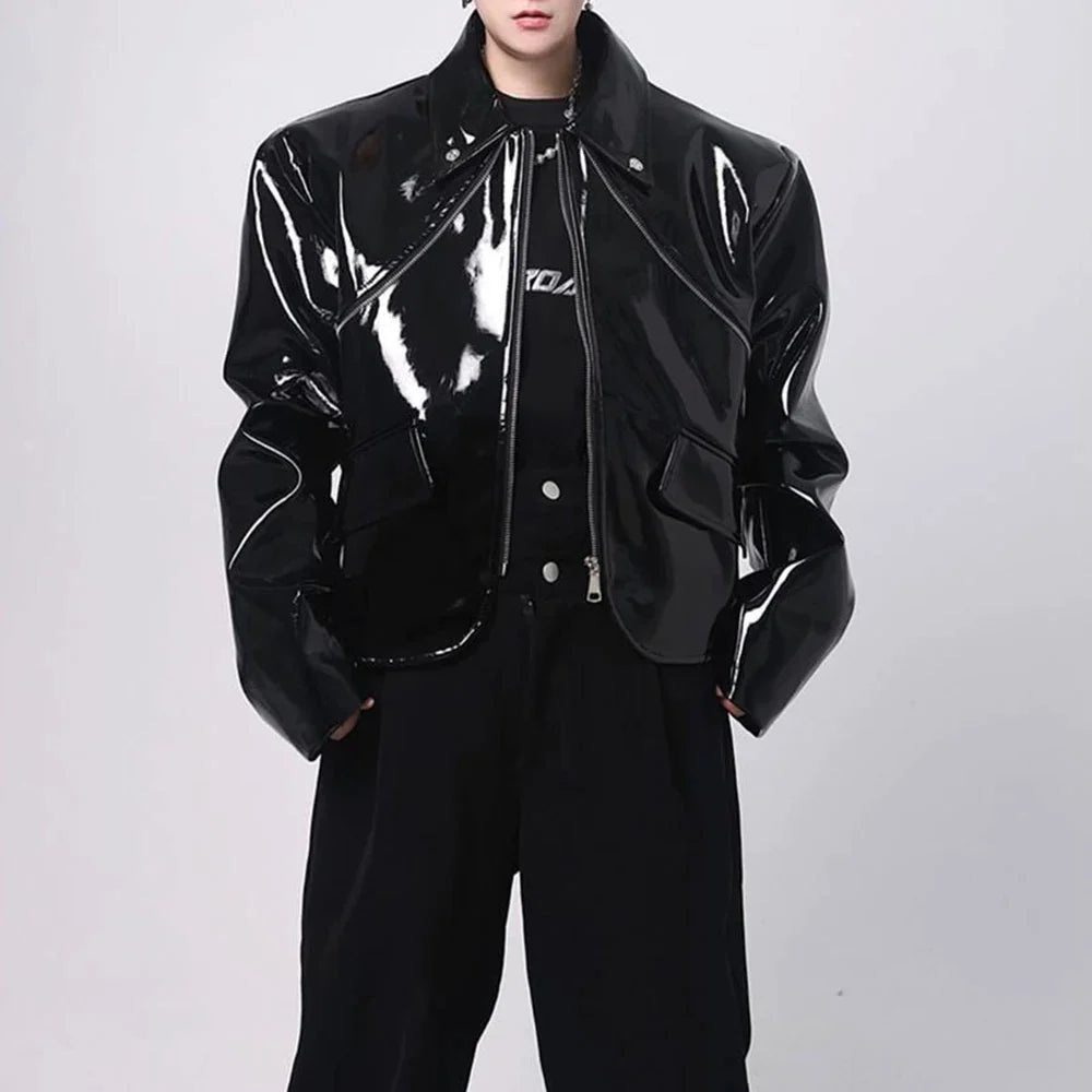 Chaqueta de cuero brillante para hombre