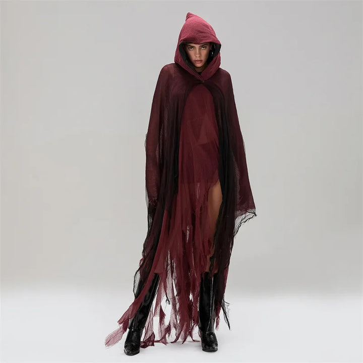 Women's Ripped Hooded Cape Black