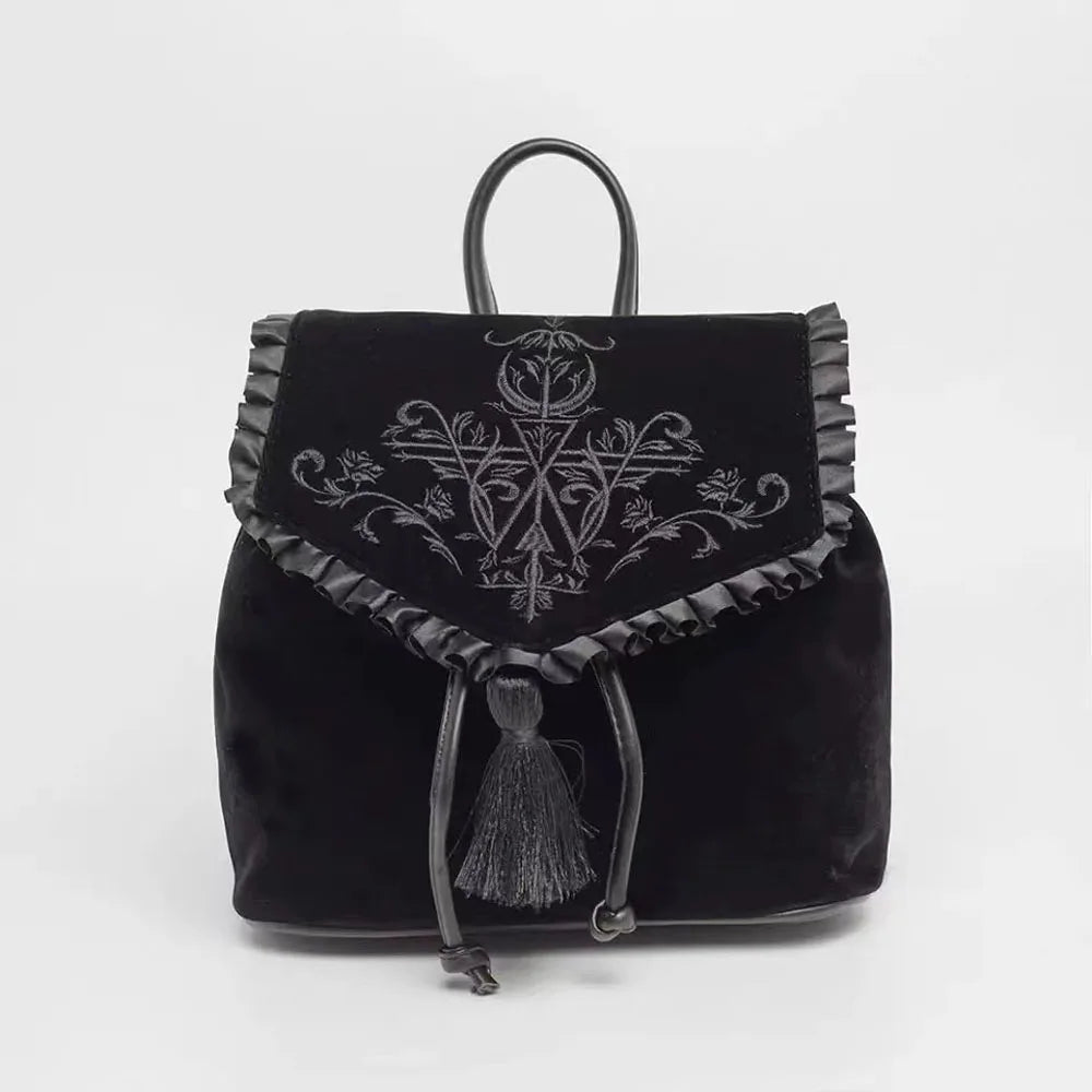 Women's Gothic Velvet Backpack Black