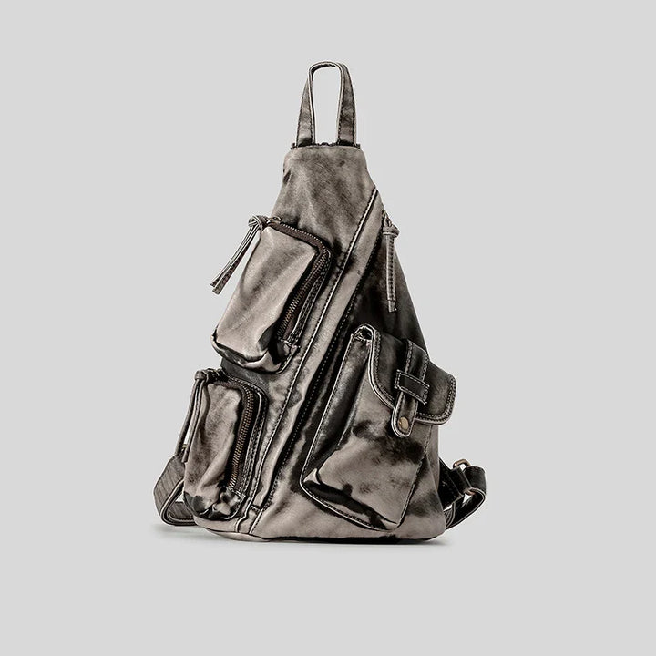 Mochila de piel lavada para mujer color gris