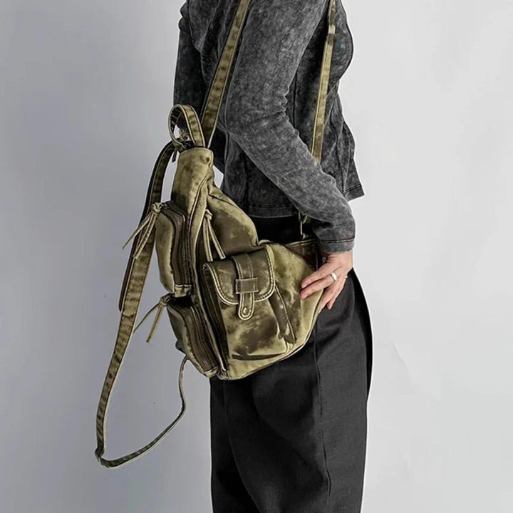 Mochila de piel lavada para mujer color gris