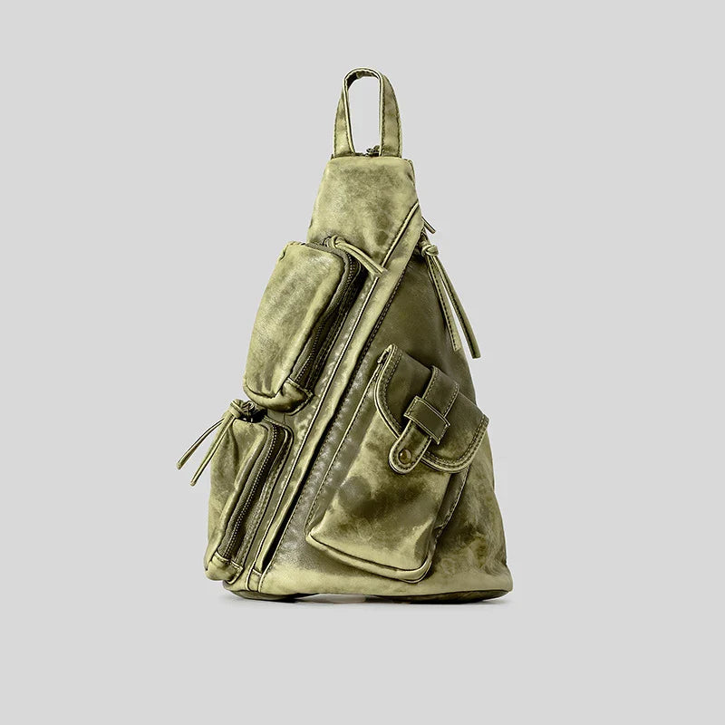 Mochila de piel lavada para mujer color gris
