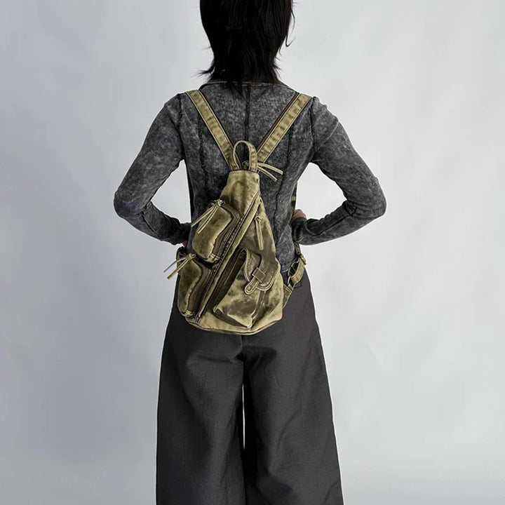 Mochila de piel lavada para mujer color gris