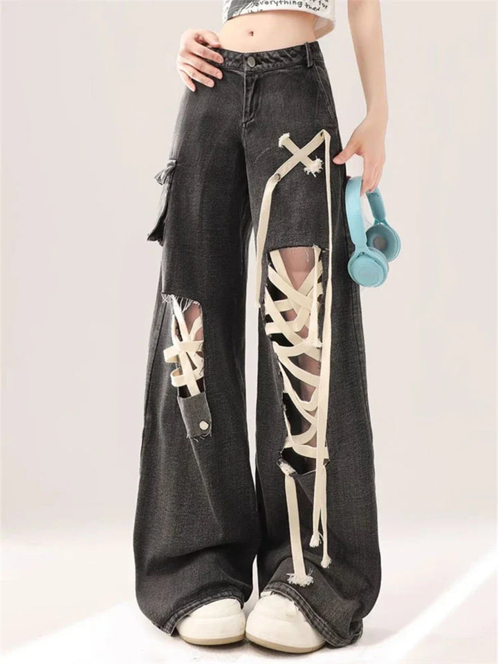 Pantalones holgados de mezclilla para mujer