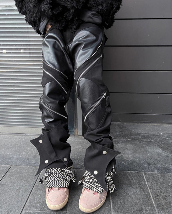 Leather Patchwork Pants