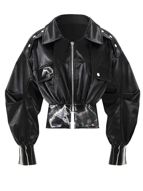 Women's Cropped Leather Jacket Black