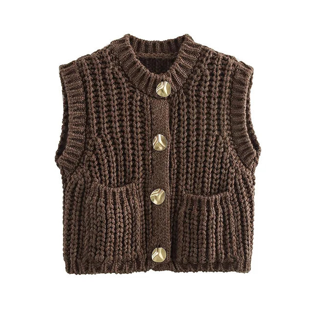 Women's Casual Knitted Vest Brown